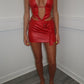 Red latex belt dress