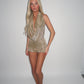 LIMITED EDITION HANDMADE & DESIGNED IN HOUSE: Gold sparkly plunge playsuit