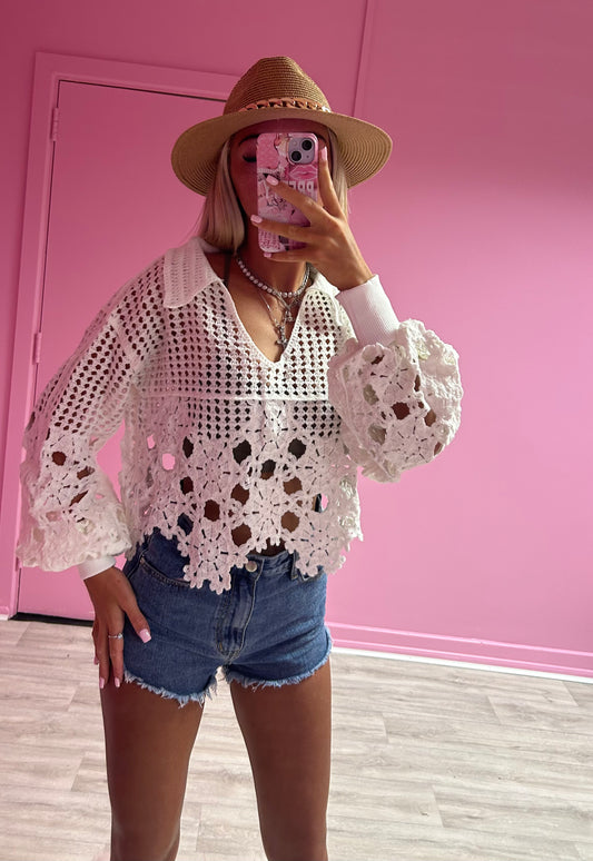 White crochet jumper