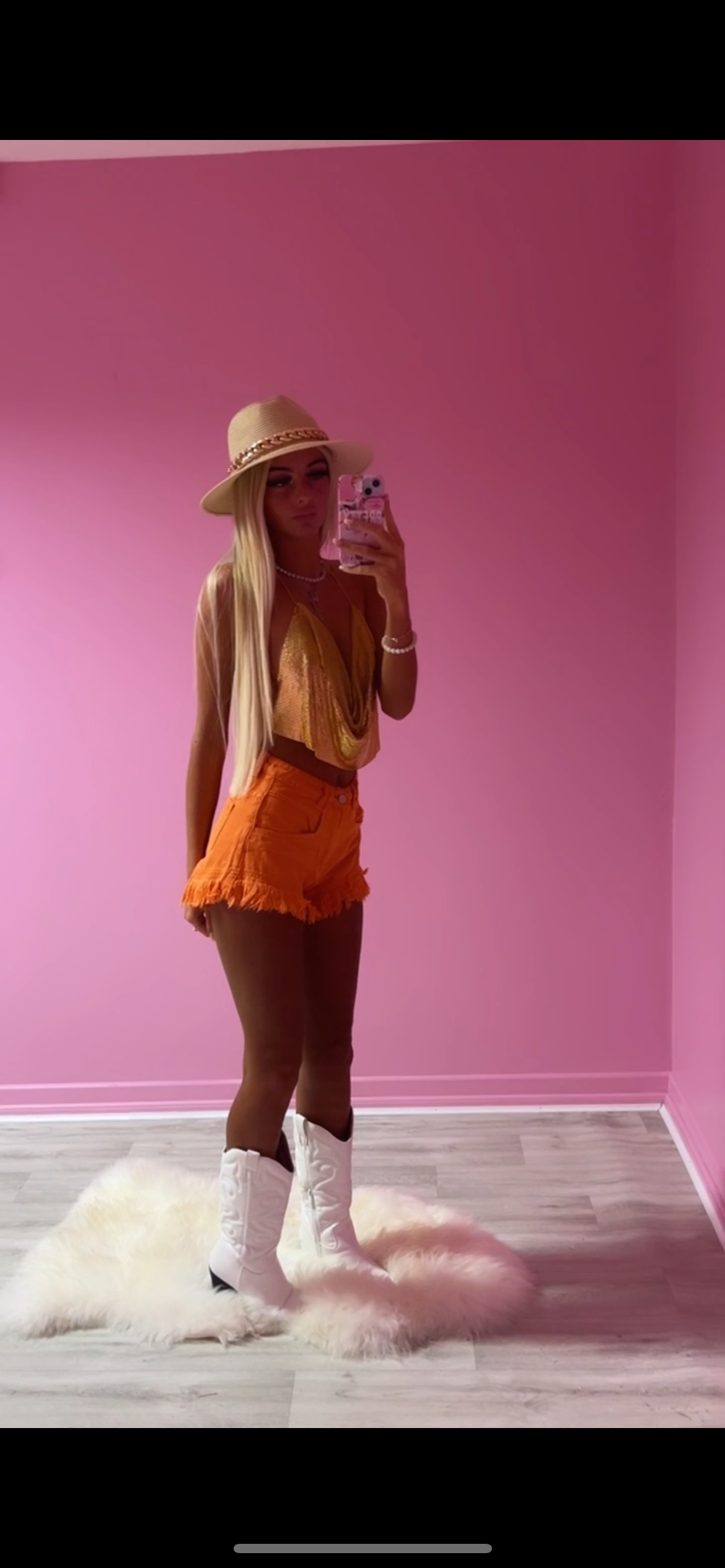 Orange frayed hem shorts