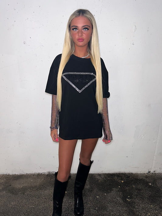 ‘Dash’ diamanté sleeve T-Shirt